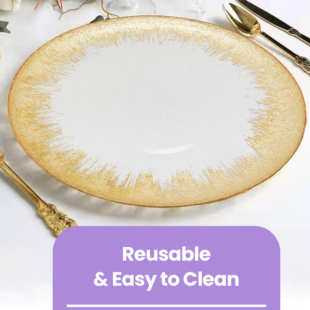 13" Round Charger Plate - Clear with Gold Textured Trim