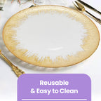 13" Round Charger Plate - Clear with Gold Textured Trim