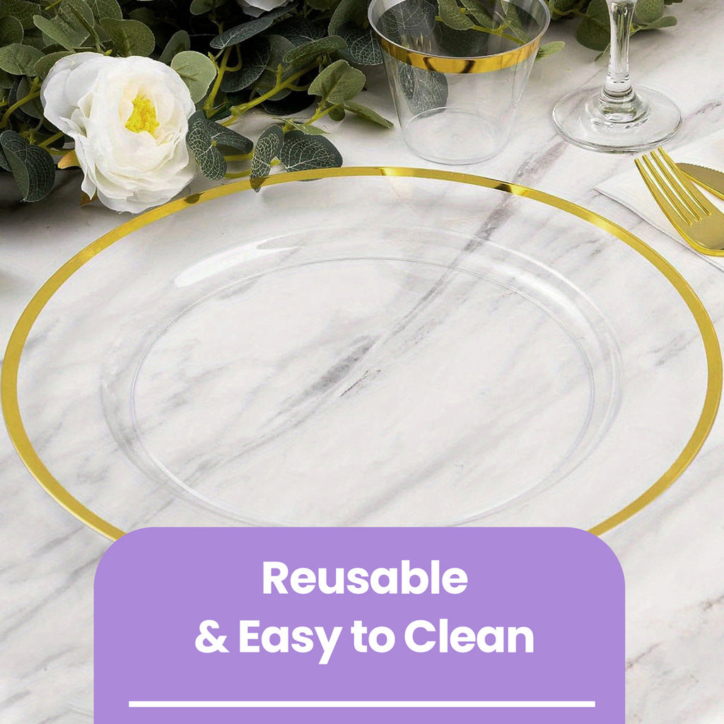 Round Charger Plate - Clear with Gold Trim x 6