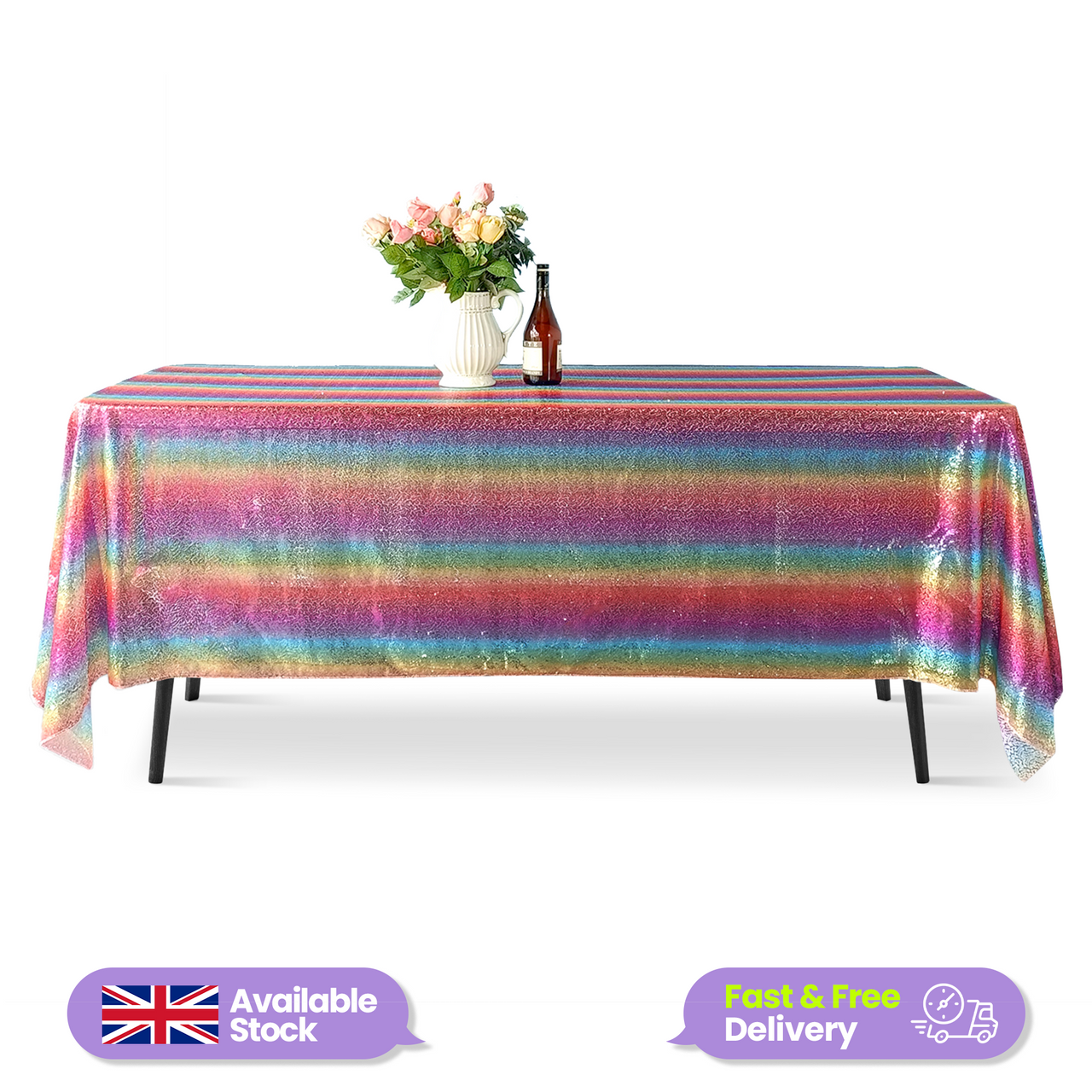 Sequin Rectangle Sparkly Tablecloth - Rainbow