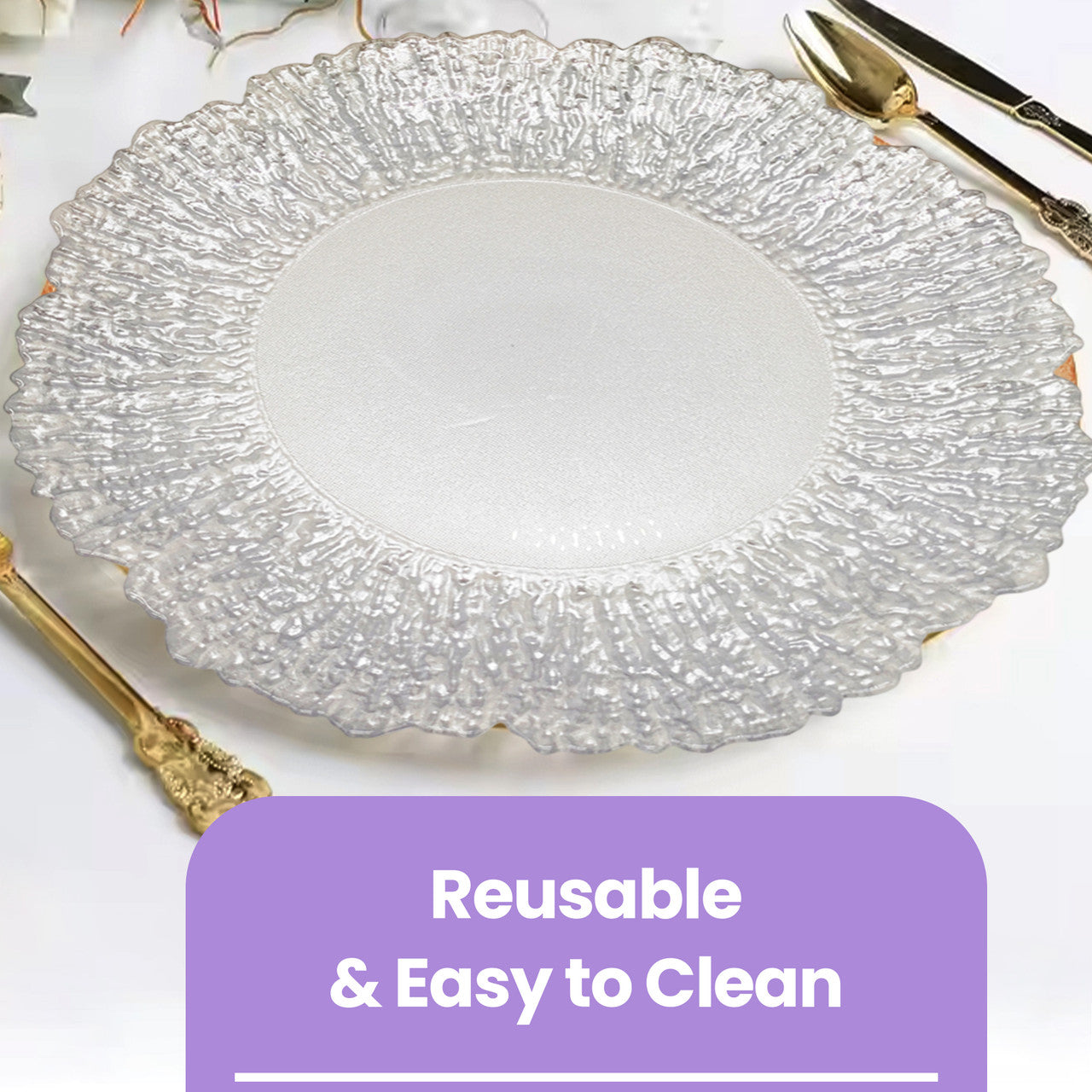 13" Round Charger Plate - Crackled Silver