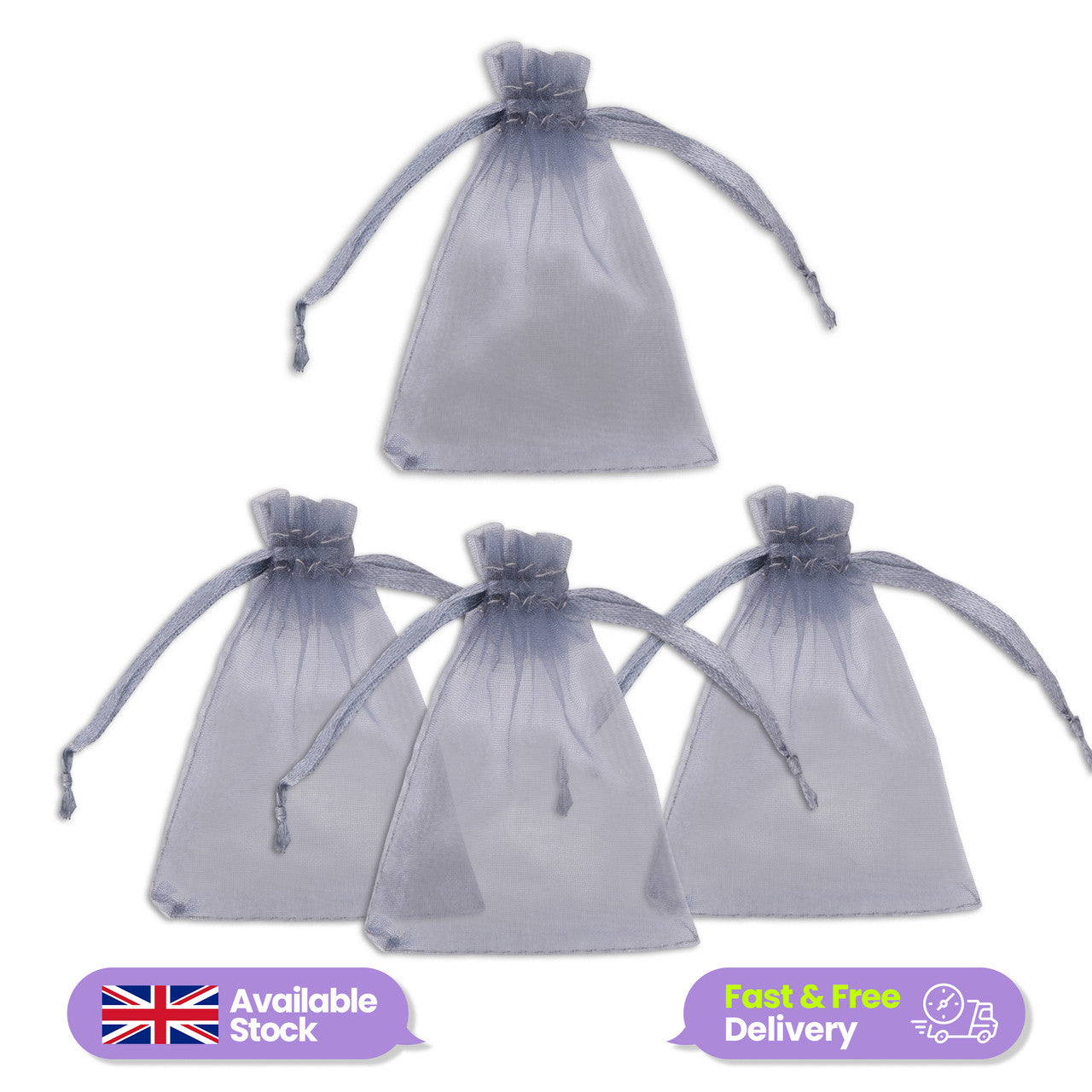 Organza Bags - 7cm x 9cm - 100pcs - Grey