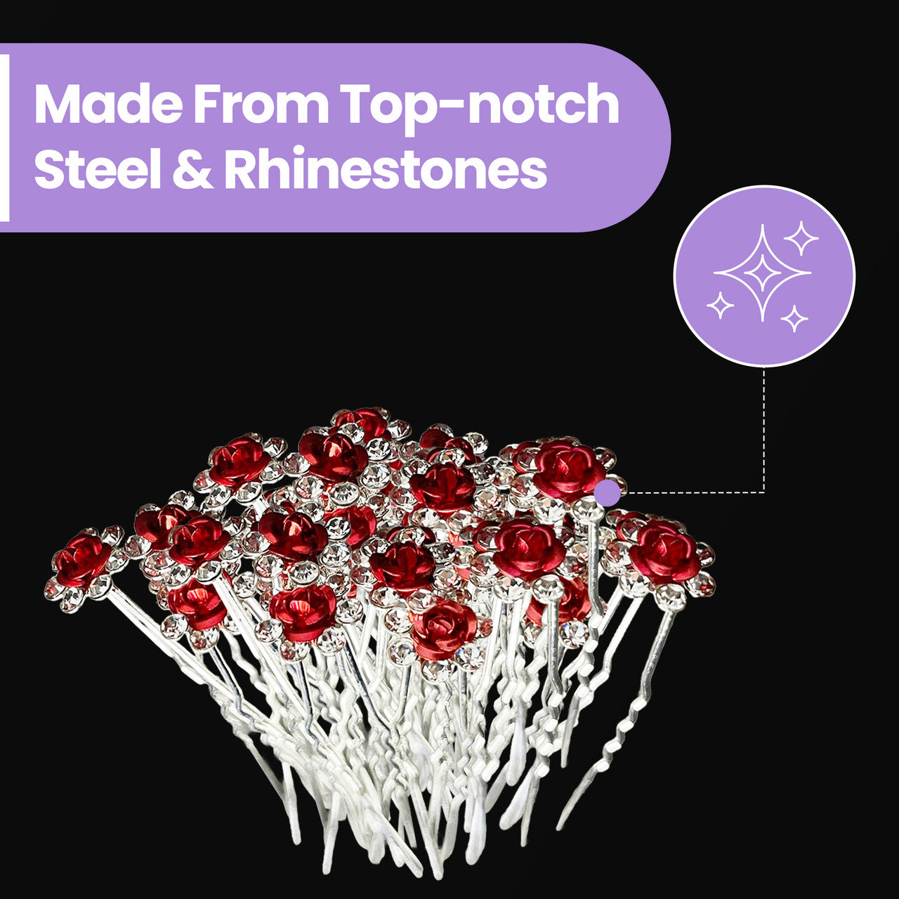 Flower Crystal Hair Pins - 10pcs