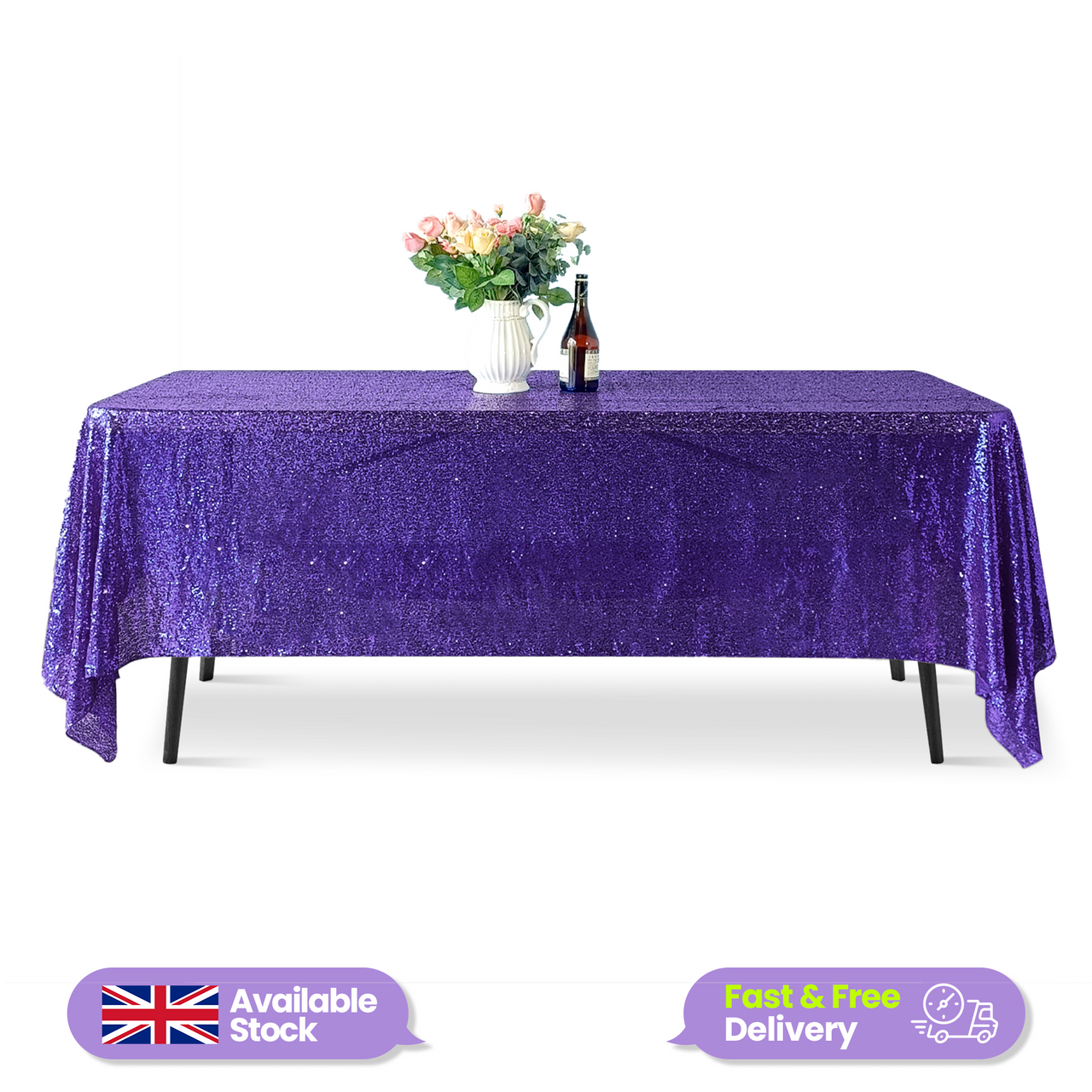 Sequin Rectangle Sparkly Tablecloth - Purple