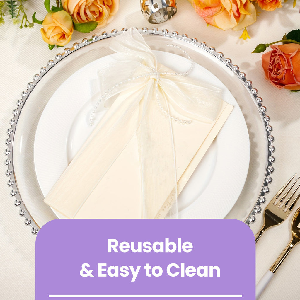 Round Charger Plate - Clear with Silver Beads x 6
