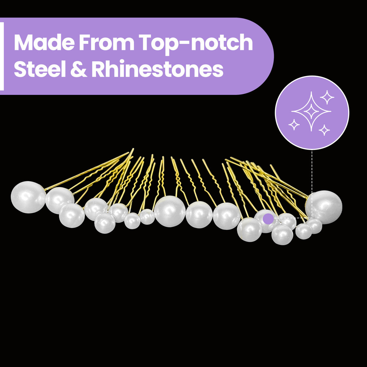 18pcs Mixed Sizes Pearl Hair Gold Pins