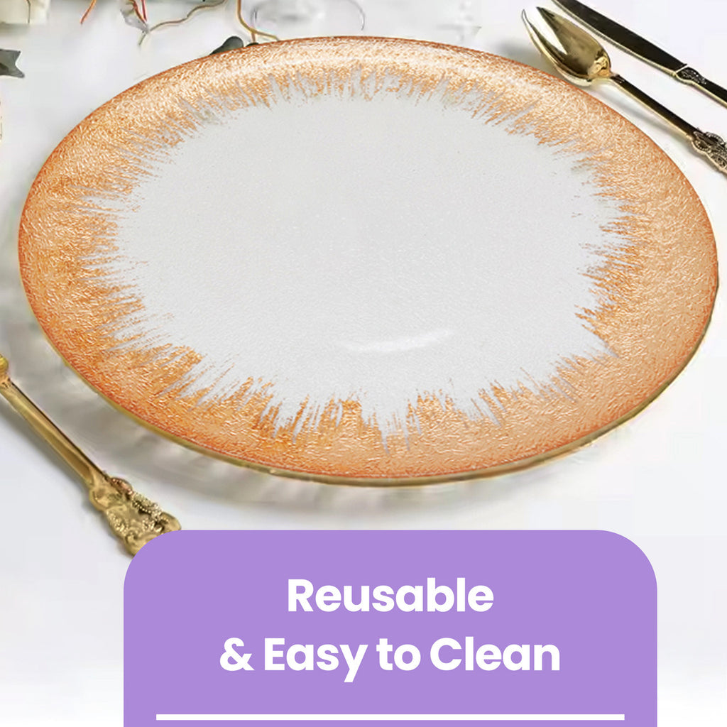 13" Round Charger Plate - Clear with Copper Textured Trim