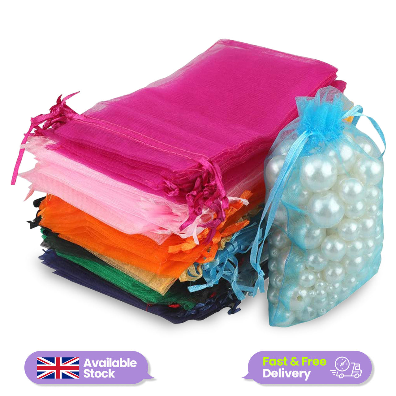 Organza Bags - 7cm x 9cm - 100pcs - Mixed Colours