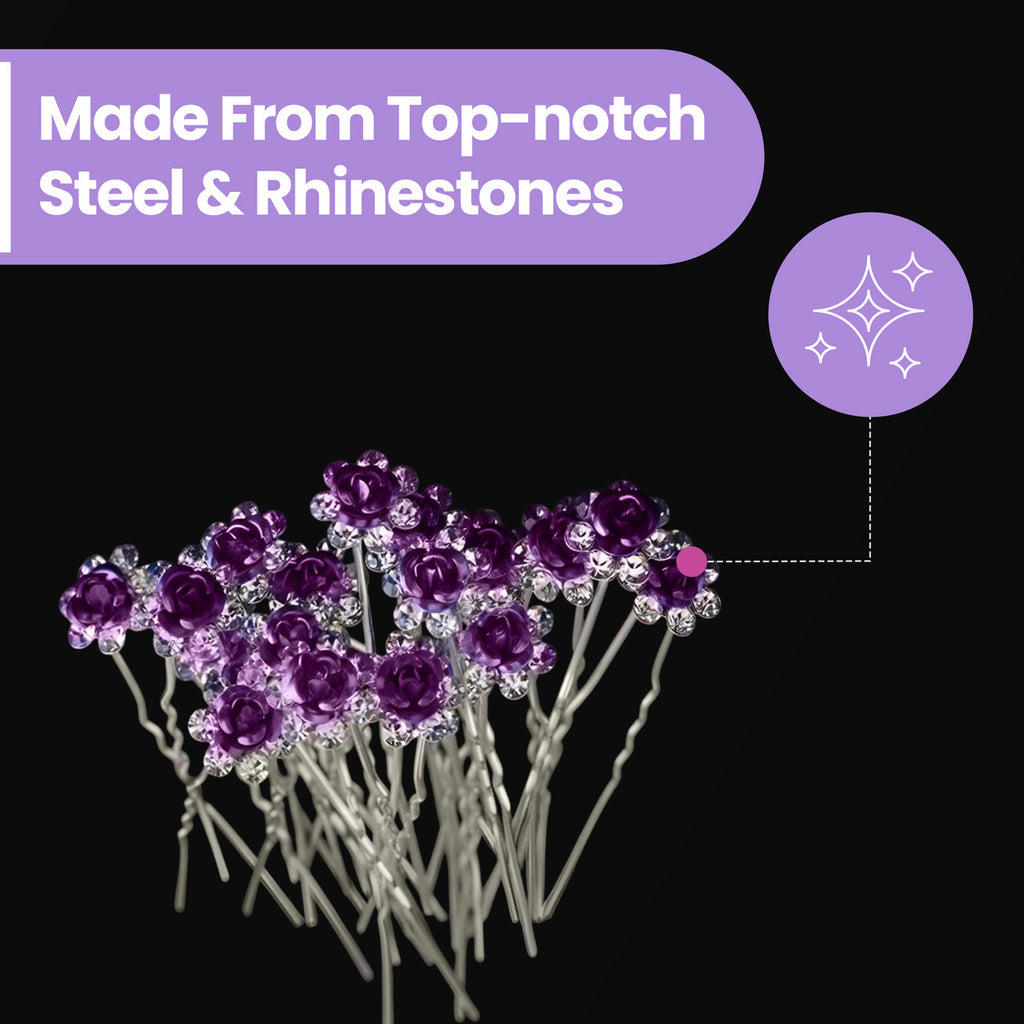 Flower Crystal Hair Pins - 10pcs
