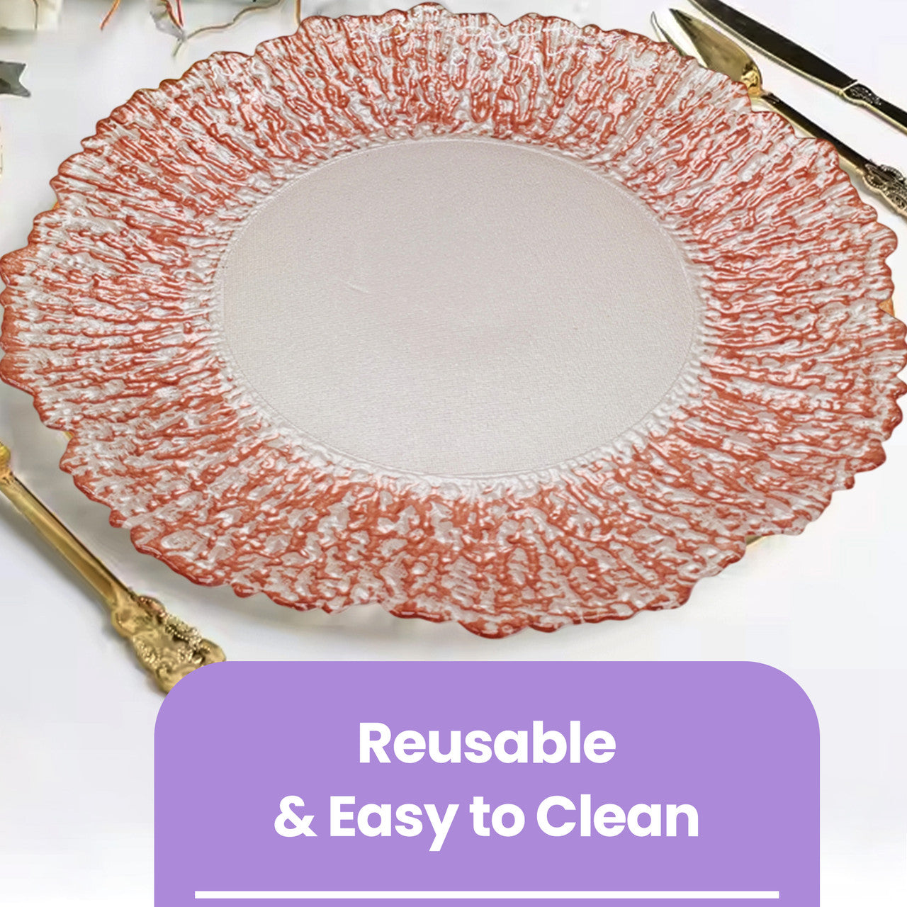 13" Round Charger Plate - Crackled Rose Gold