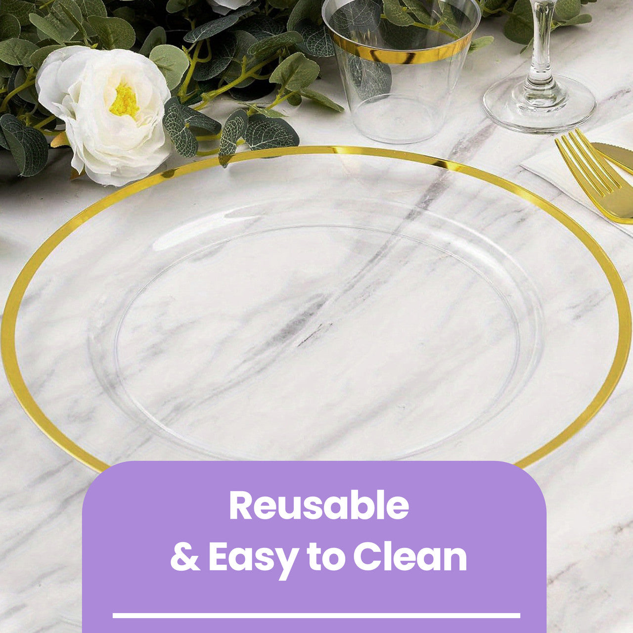 13" Round Charger Plate - Clear with Gold Trim