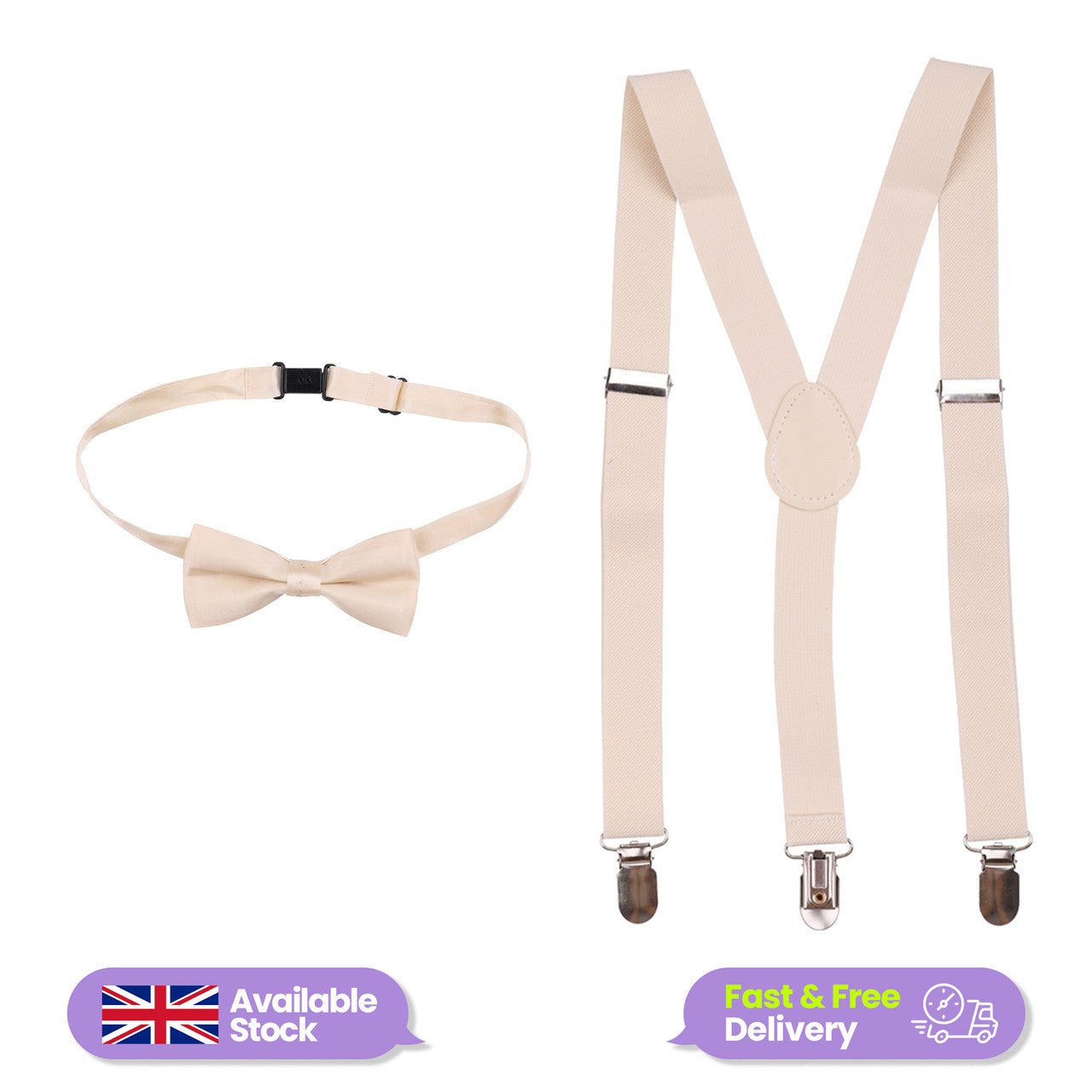 Kids Braces with Bow Tie - 25mm - Beige