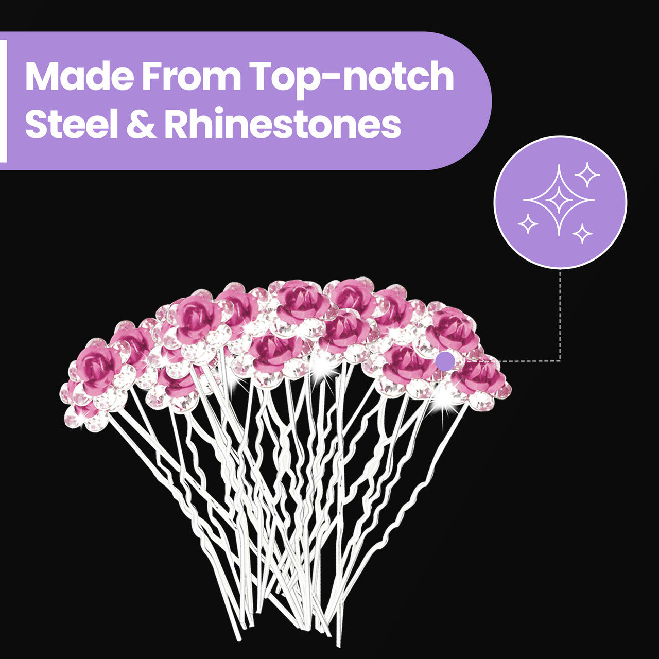 Flower Crystal Hair Pins - 10pcs