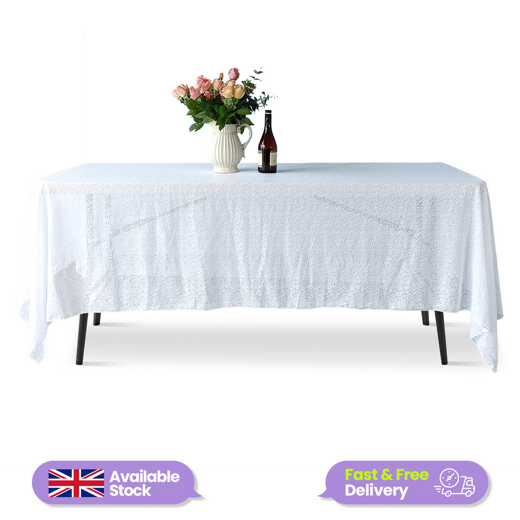 Sequin Rectangle Sparkly Tablecloth - White