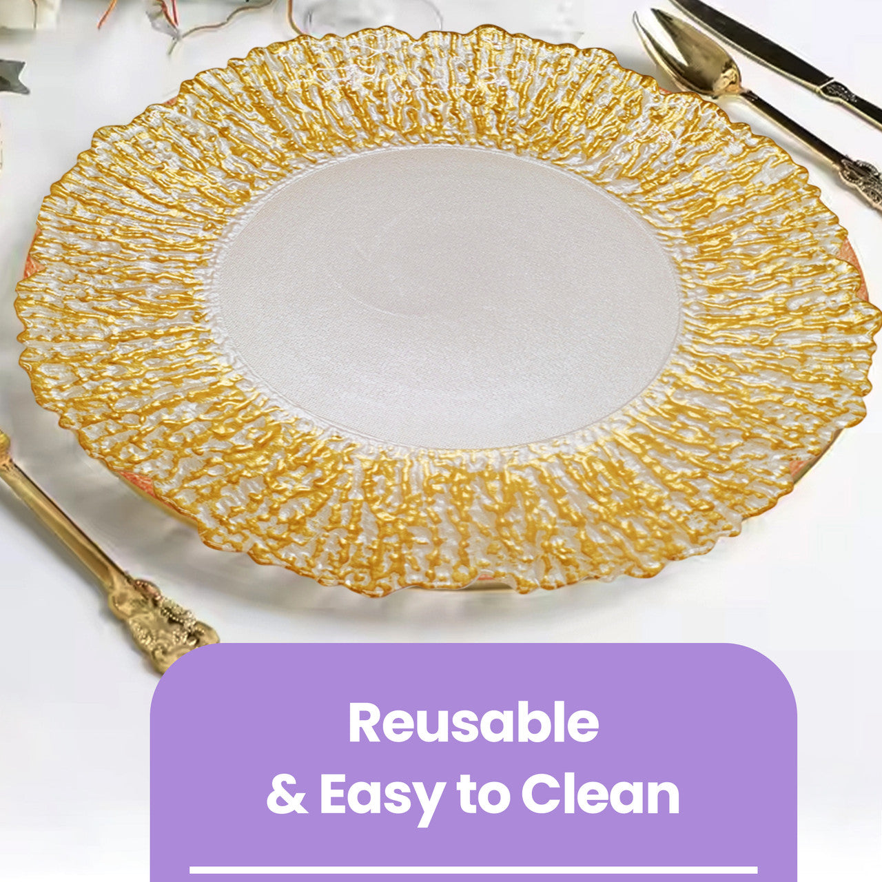Round Charger Plate - Crackled Gold x 6