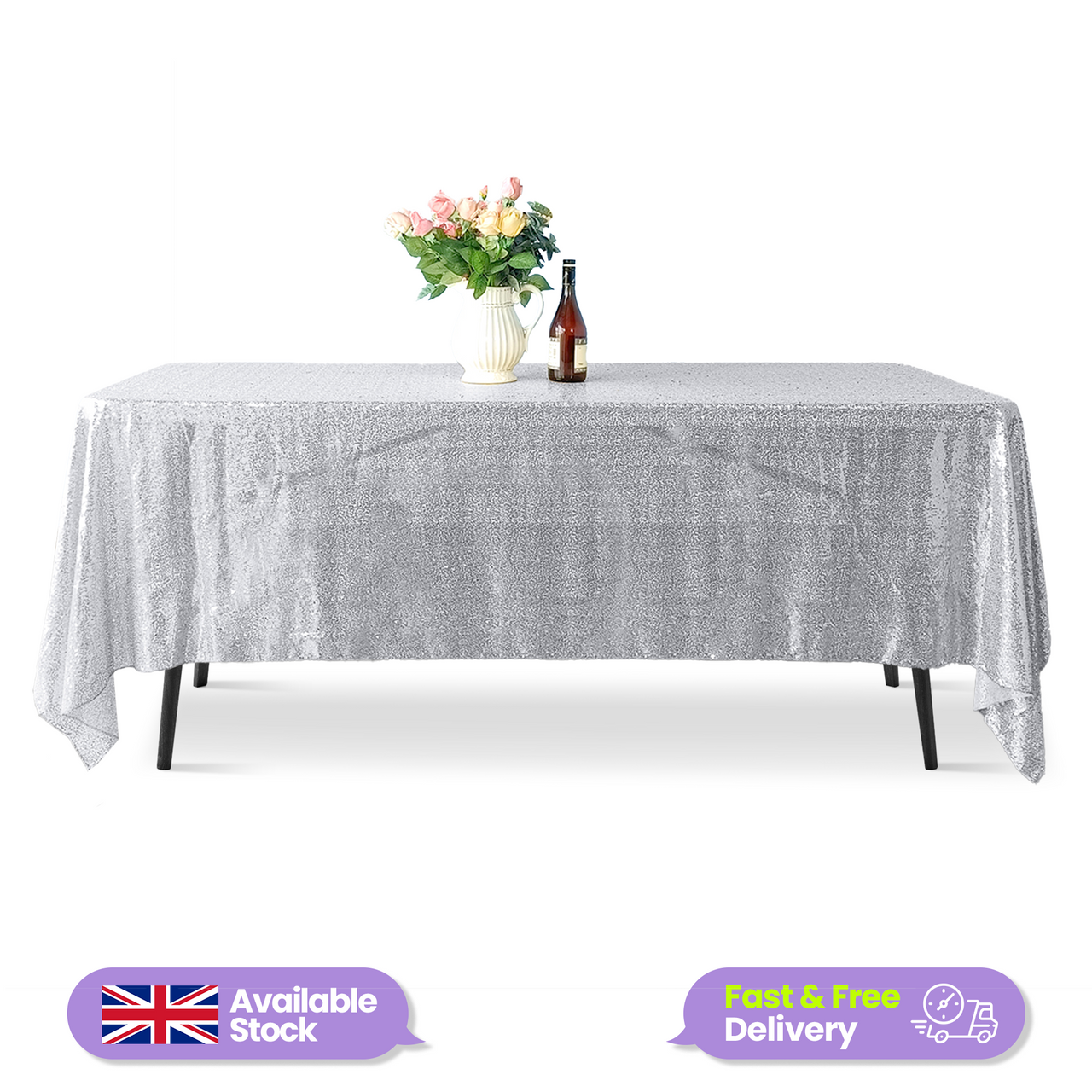 Sequin Rectangle Sparkly Tablecloth - Silver