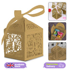 50x Laser Cut Love Heart & Doves Favours Box with Organza Ribbon - Gold