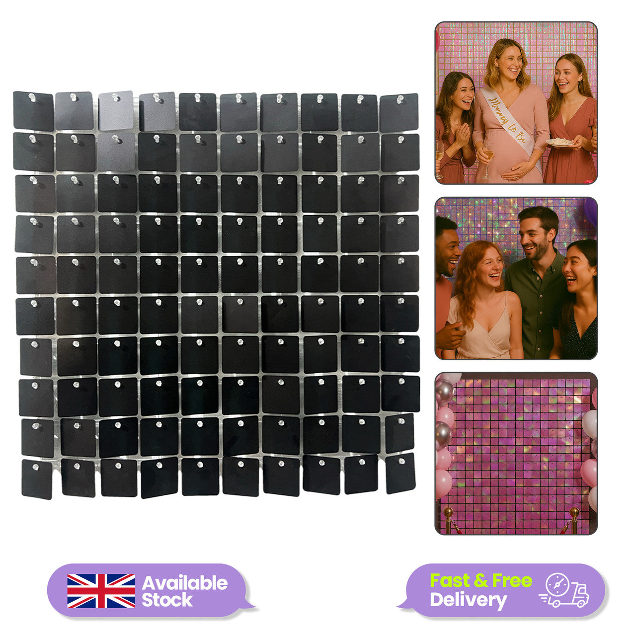 30x30cm Sequin Square Backdrop - Black