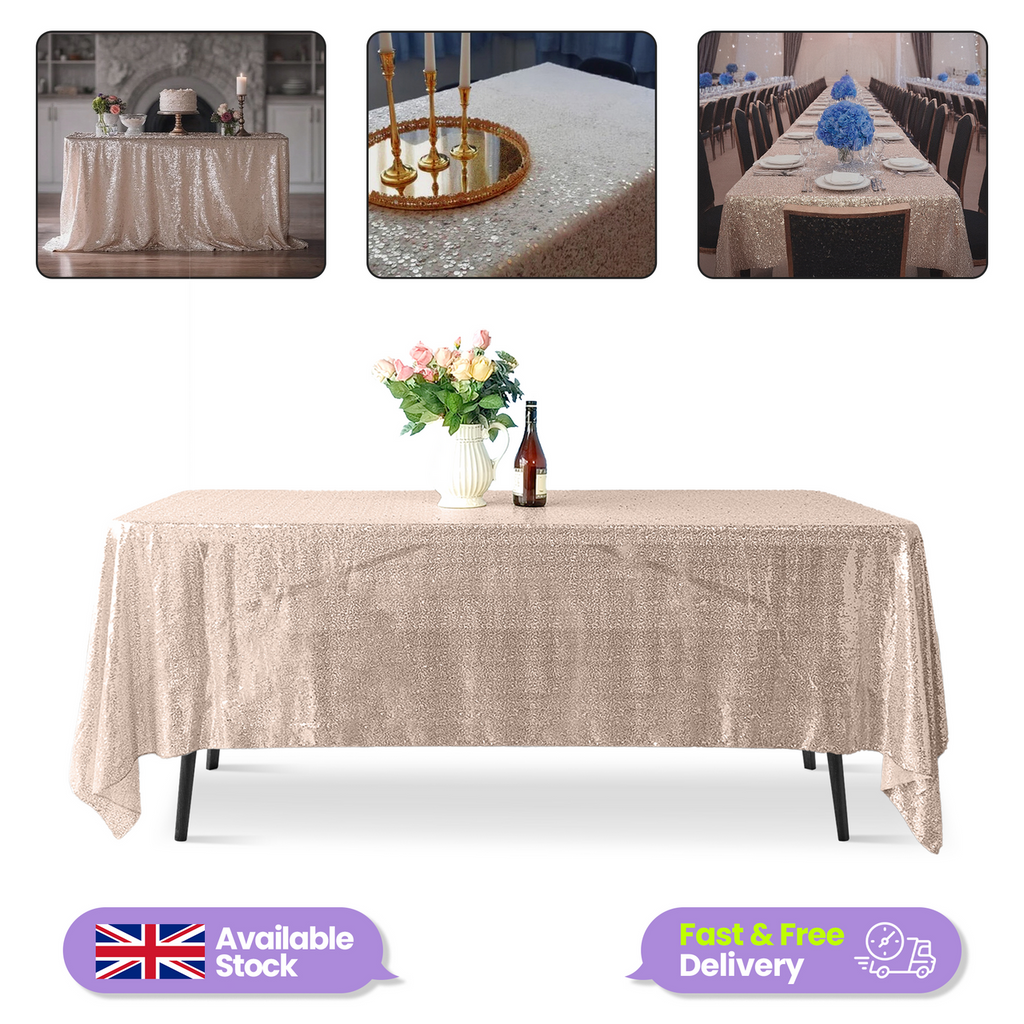 Sequin Rectangle Sparkly Tablecloth - Rose Gold