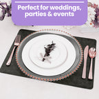 Round Charger Plate - Clear with Rose Gold Beads x 6