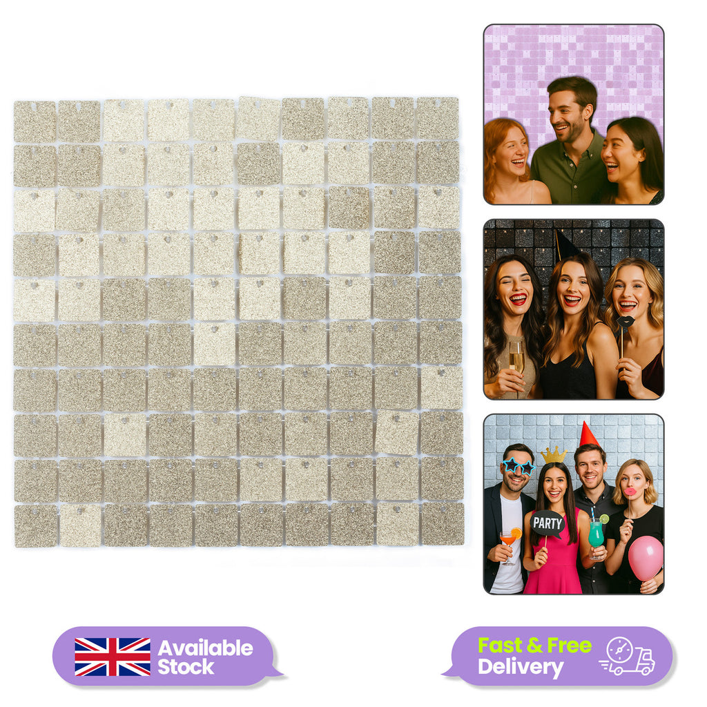 30x30cm Glitter Finish Sequin Wall Panel - Glitter Light Gold