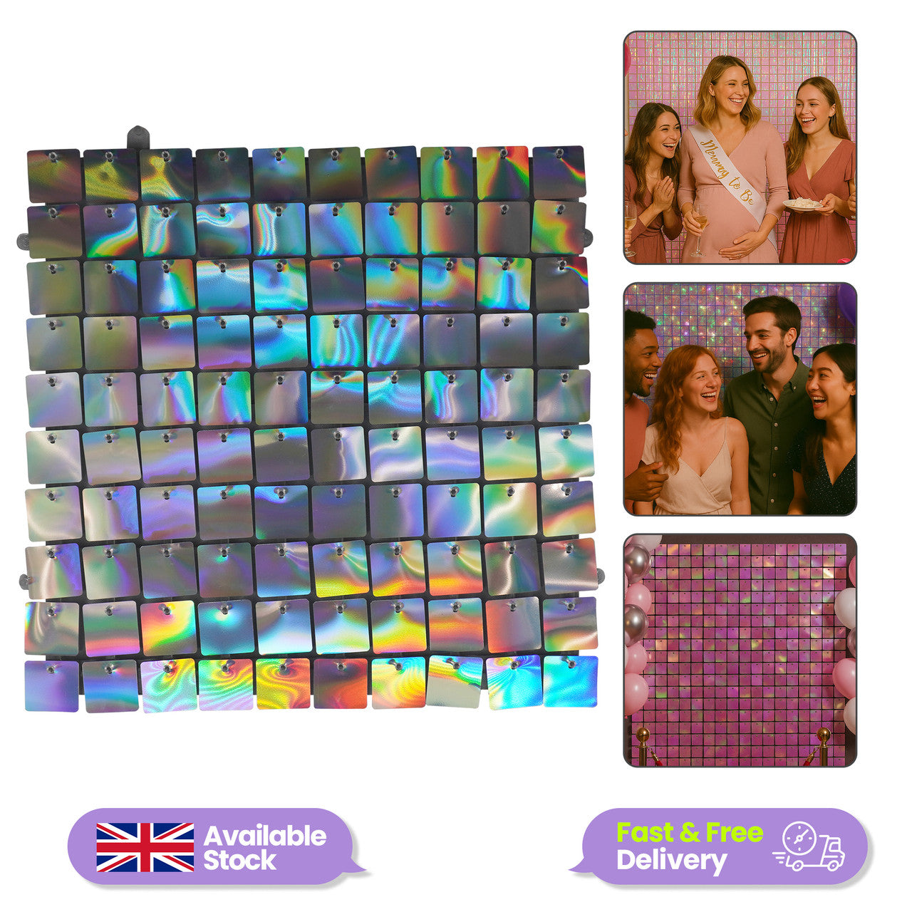 Square Sequin Wall Backdrop Panels - Silver