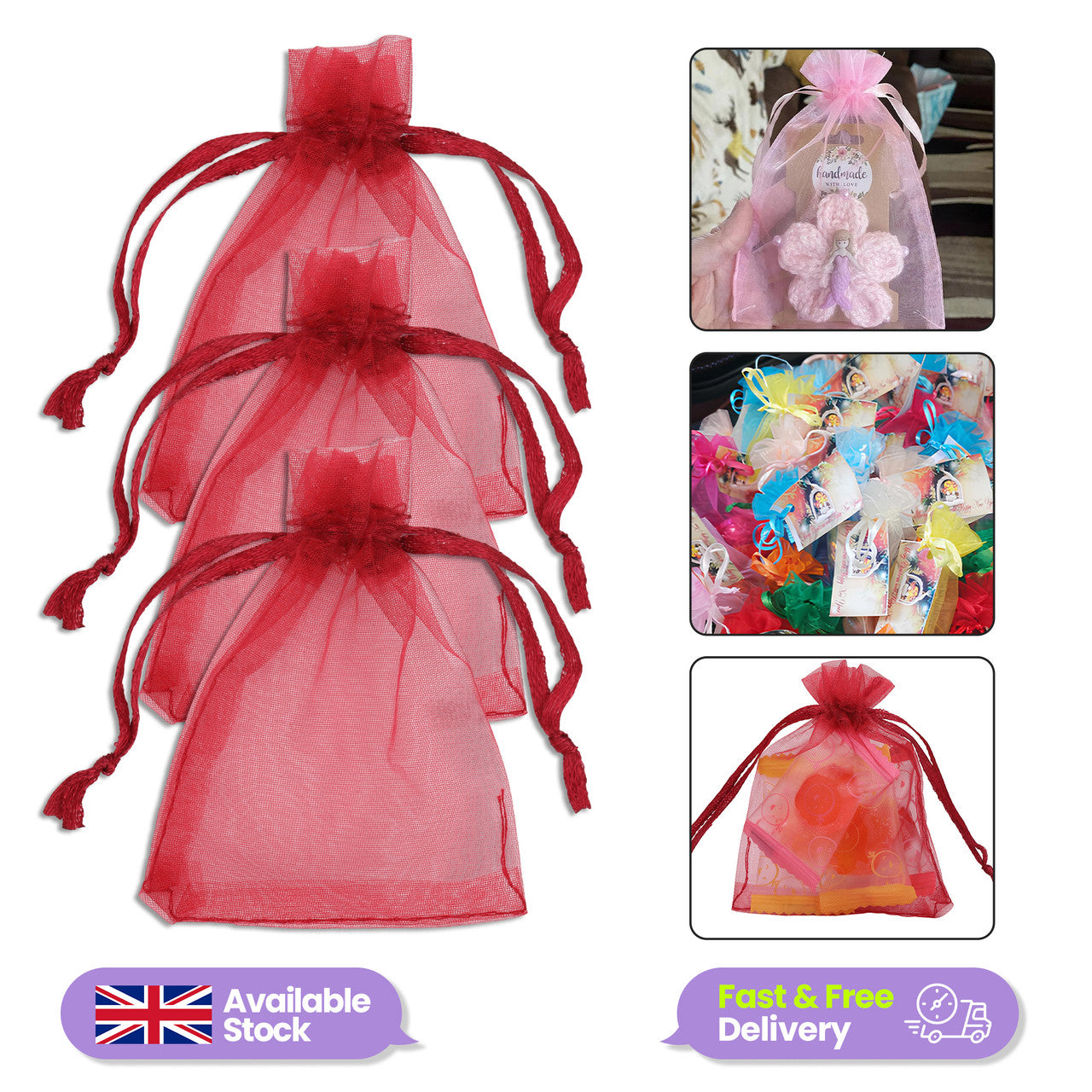 Organza Bags - 7cm x 9cm - 100pcs - Burgundy