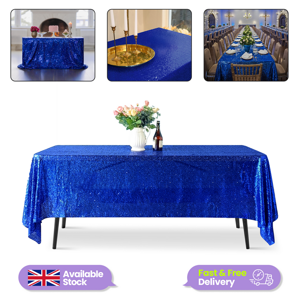 Sequin Rectangle Sparkly Tablecloth - Royal Blue