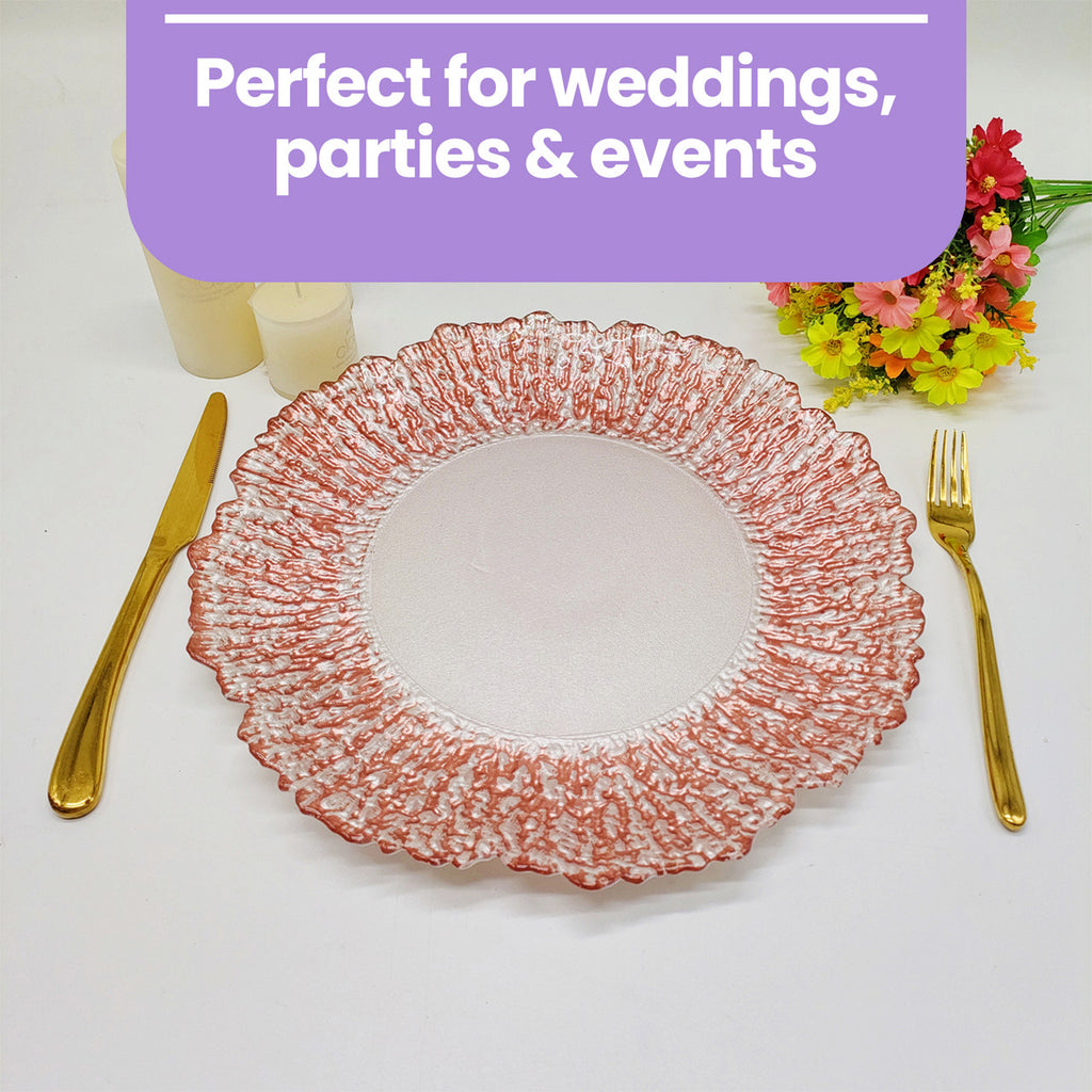 Round Charger Plate - Crackled Rose Gold x 6