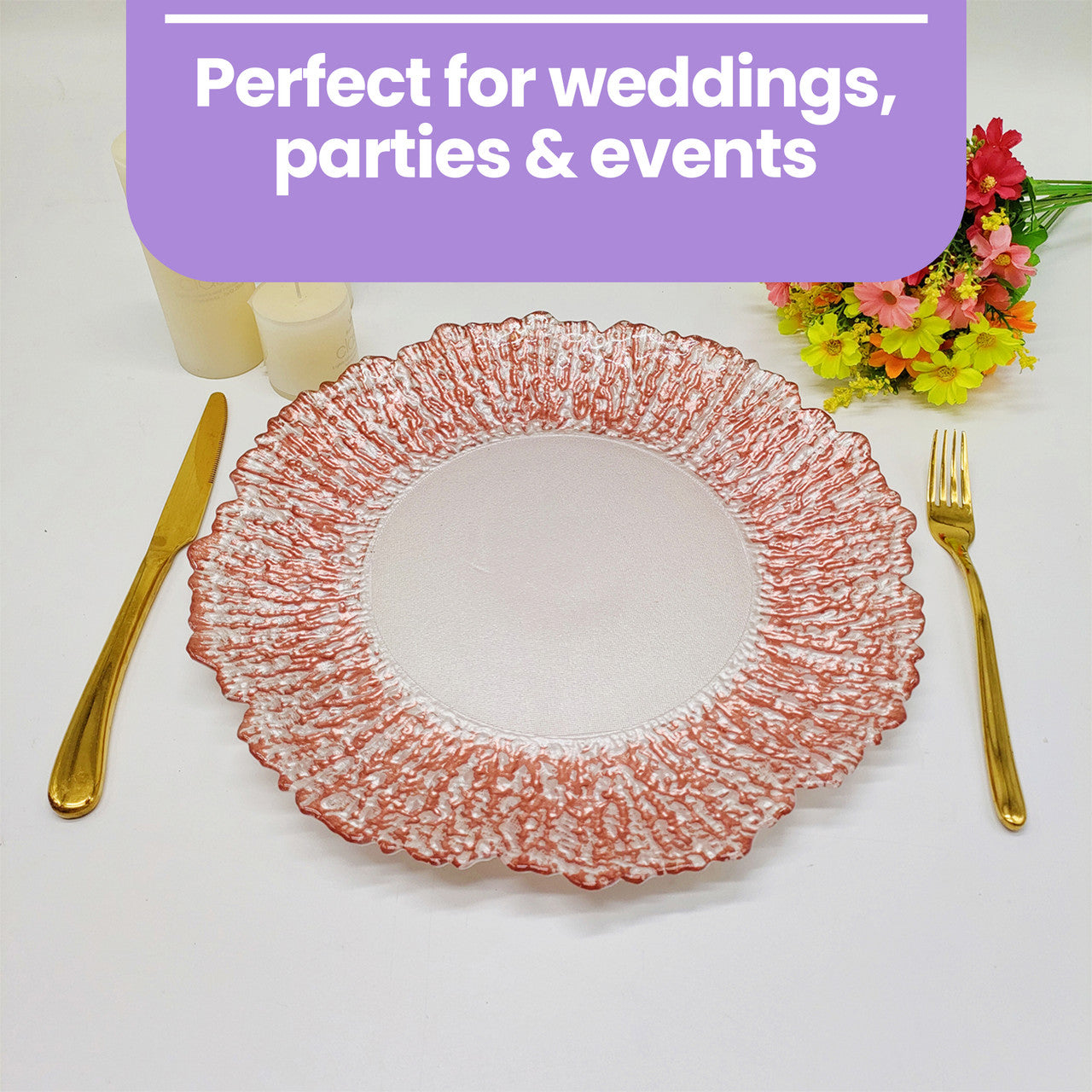 Round Charger Plate - Crackled Rose Gold x 6