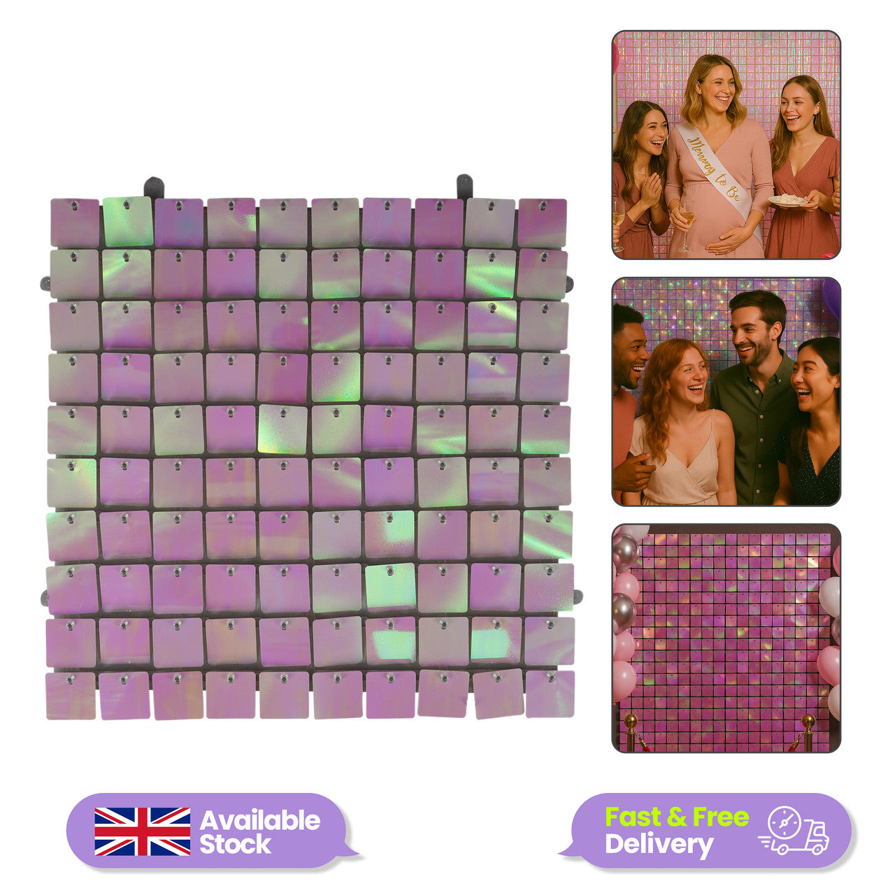 Square Sequin Wall Backdrop Panels - Iridescent