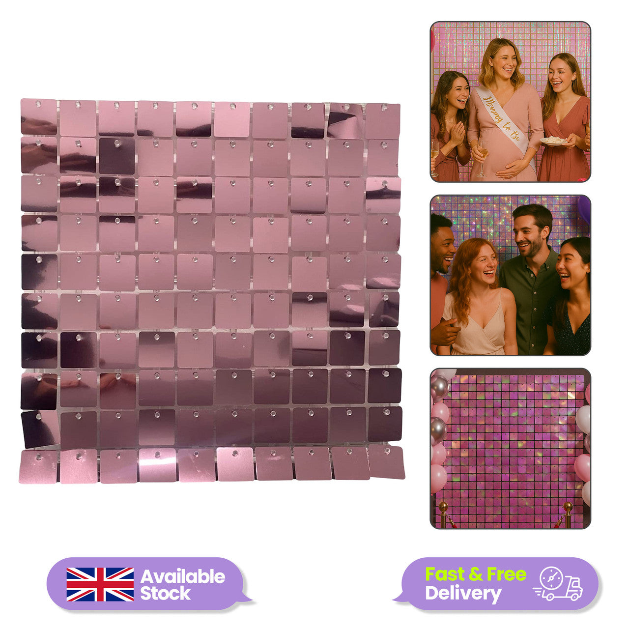Square Sequin Wall Backdrop Panels - Pink