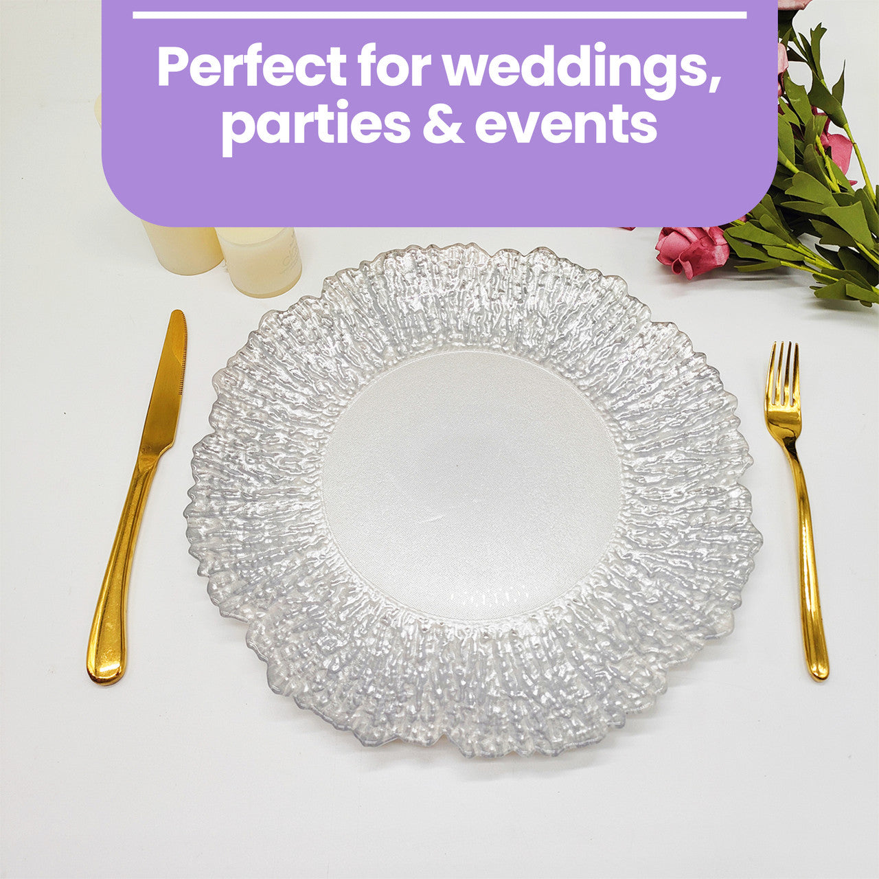 Round Charger Plate - Crackled Silver x 6