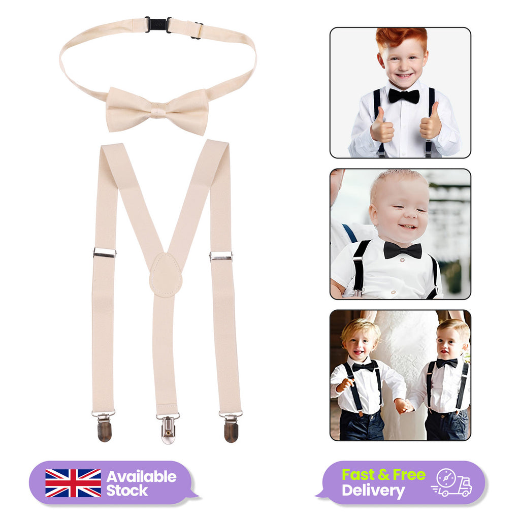 Kids Braces with Bow Tie - 25mm - Beige