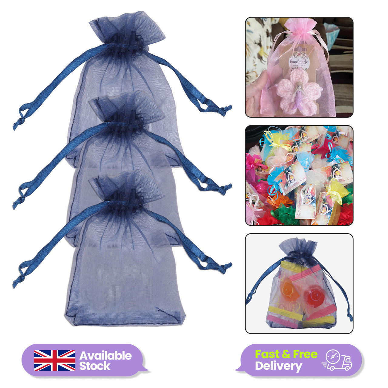 Organza Bags - 7cm x 9cm - 100pcs - Navy