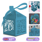 50x Laser Cut Love Heart & Doves Favours Box with Organza Ribbon - Sky Blue