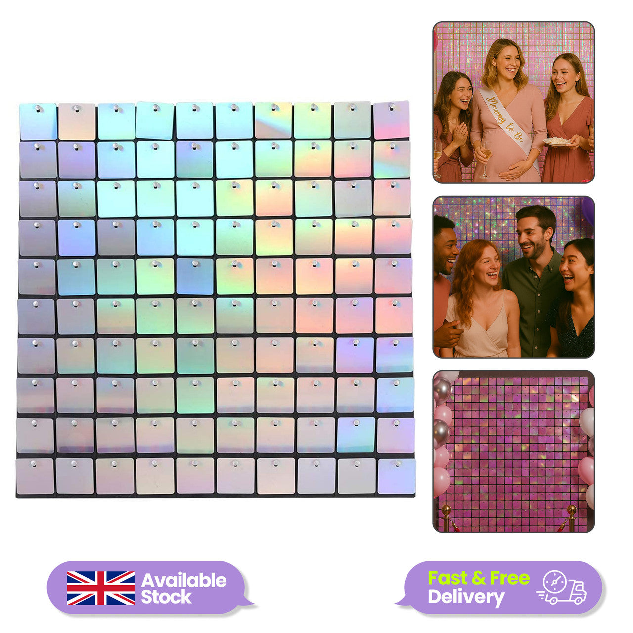 Square Sequin Wall Backdrop Panels - Rainbow