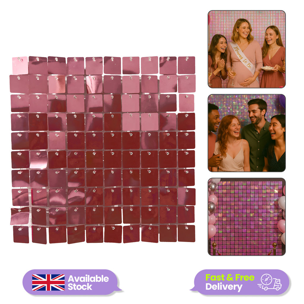 30x30cm Sequin Wall Panel - Rose Pink