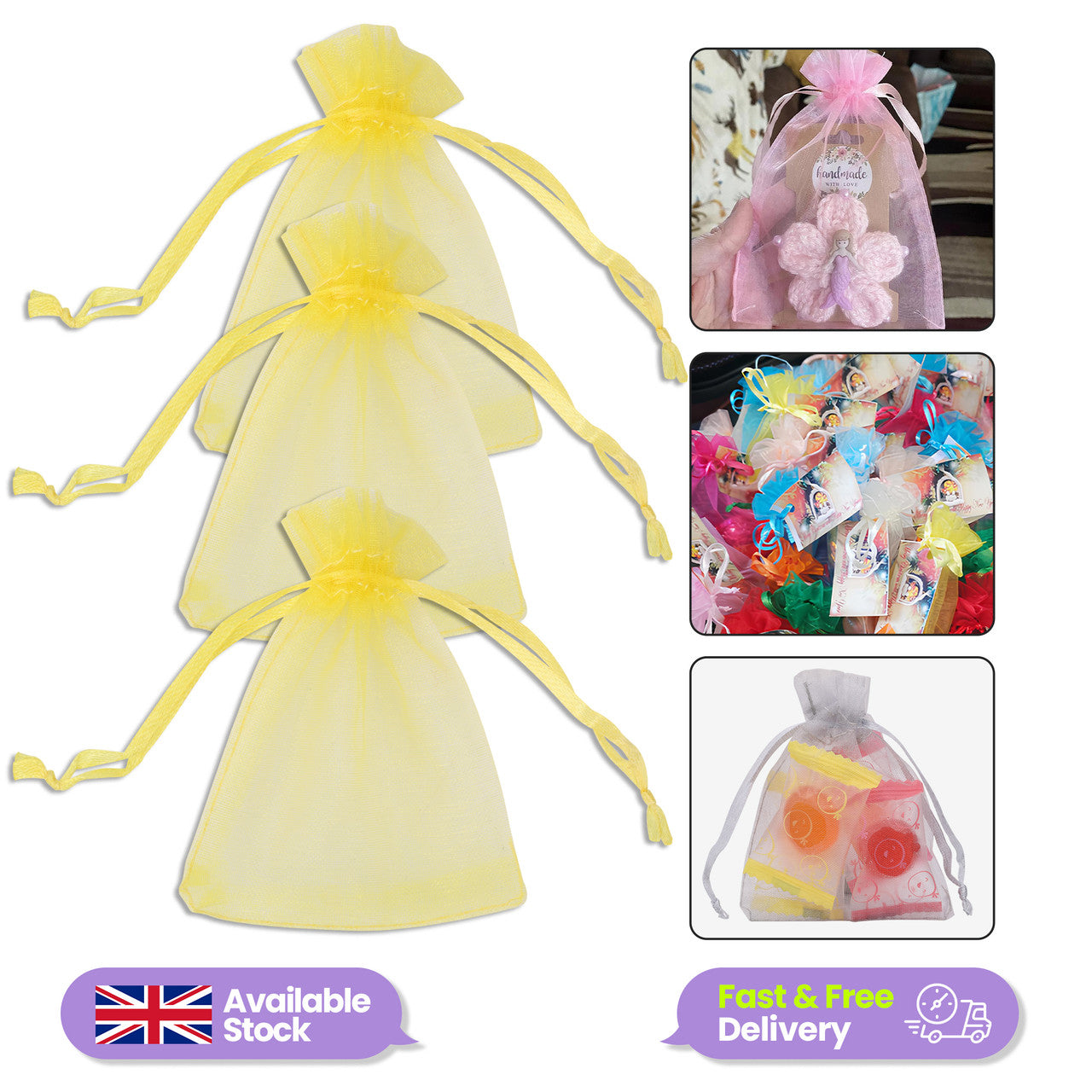 Organza Bags - 7cm x 9cm - 100pcs - Yellow