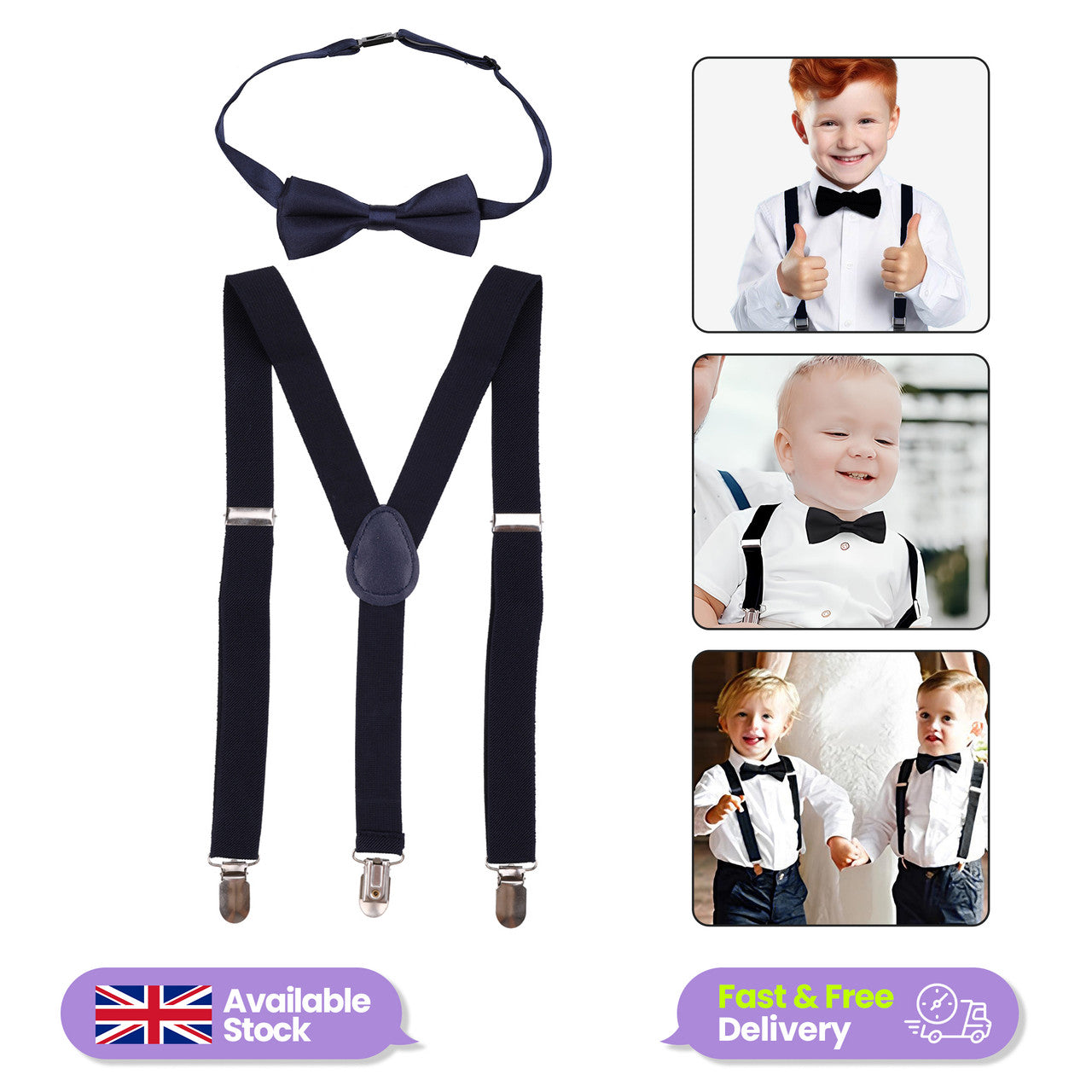 Kids Braces with Bow Tie - 25mm - Navy
