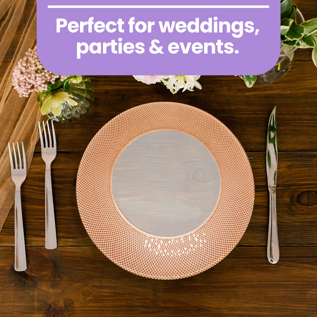 13" Round Charger Plate - Checkered Rose Gold