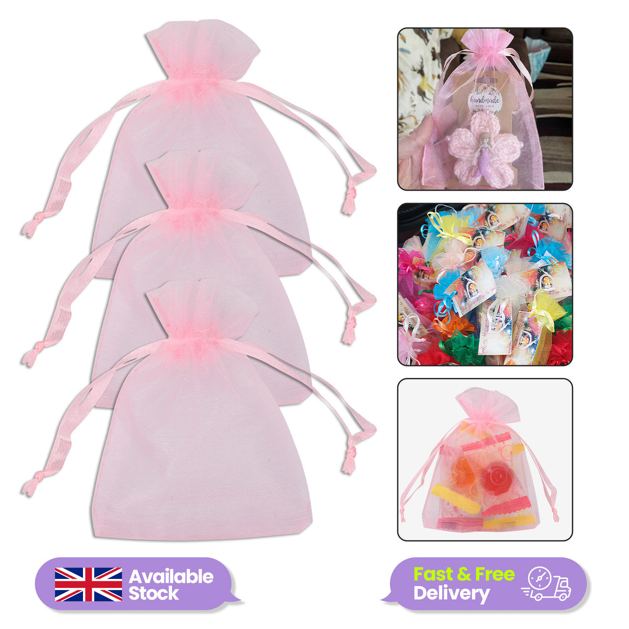 Organza Bags - 7cm x 9cm - 100pcs - Pink