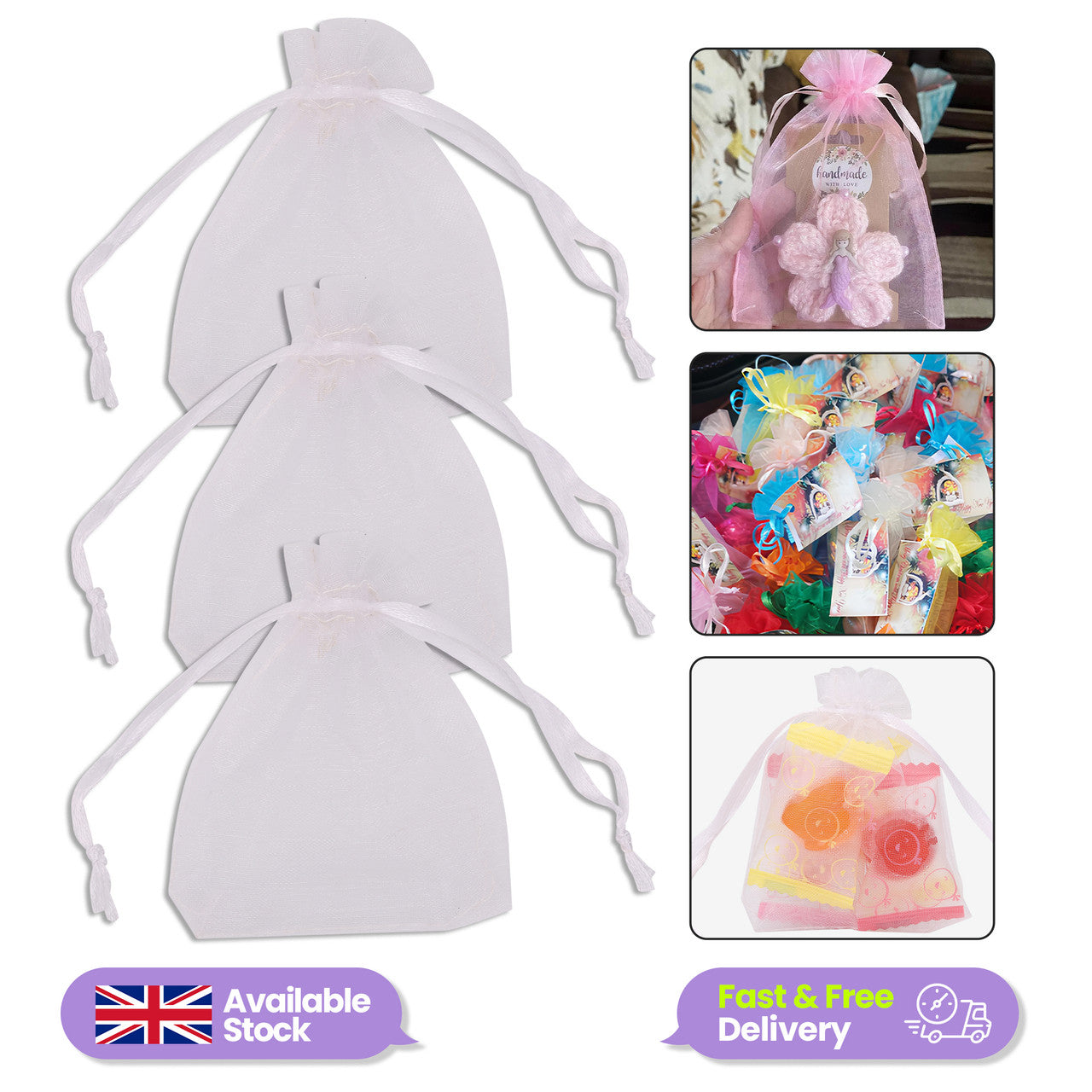 Organza Bags - 7cm x 9cm - 100pcs - White