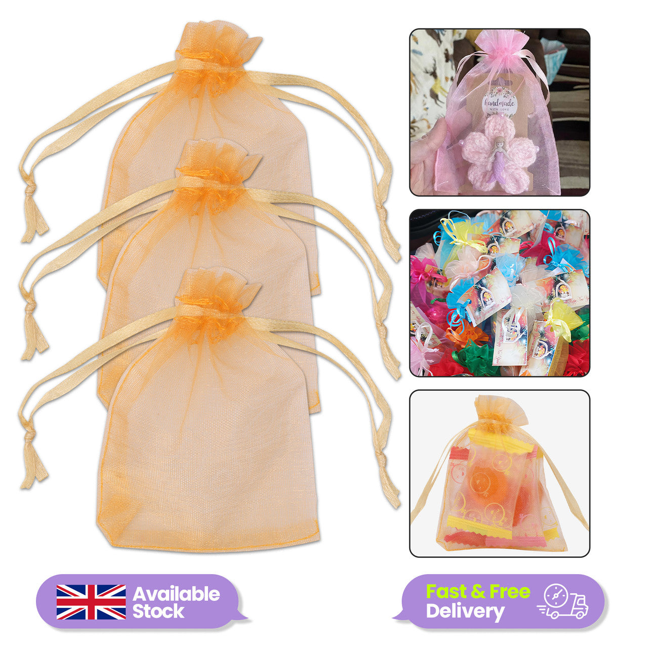 Organza Bags - 7cm x 9cm - 100pcs - Gold