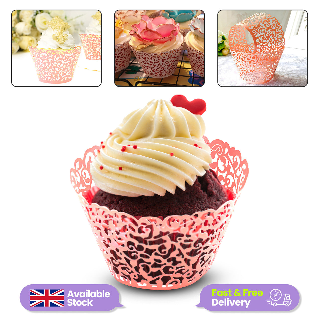 25x Laser Cut Cupcake Wrappers - Pink