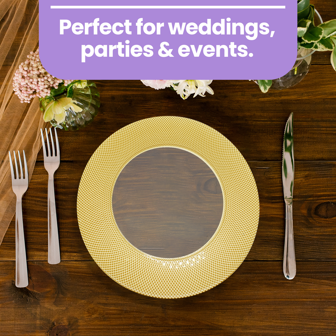 13" Round Charger Plate - Checkered Gold