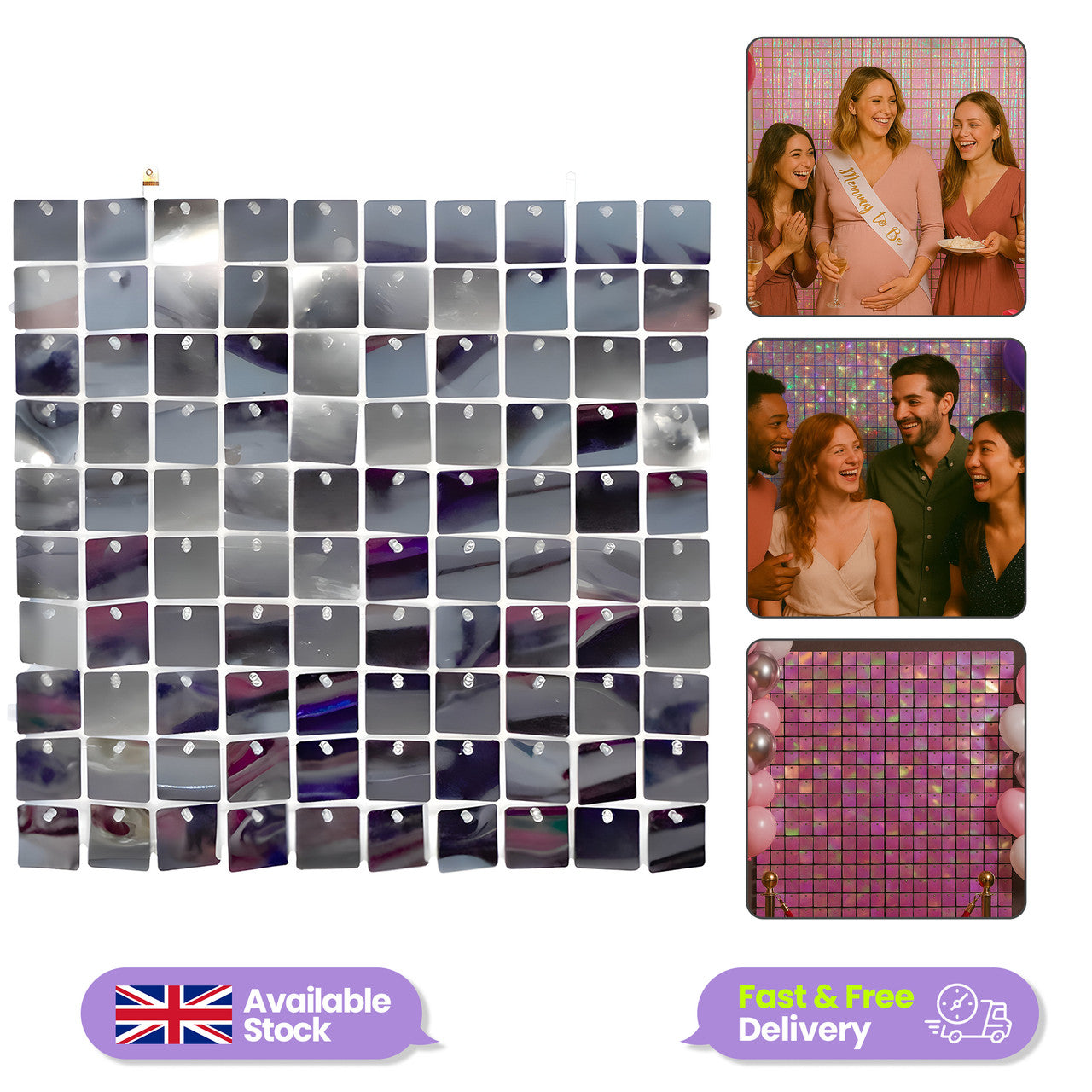 30x30cm Sequin Wall Panel - Silver