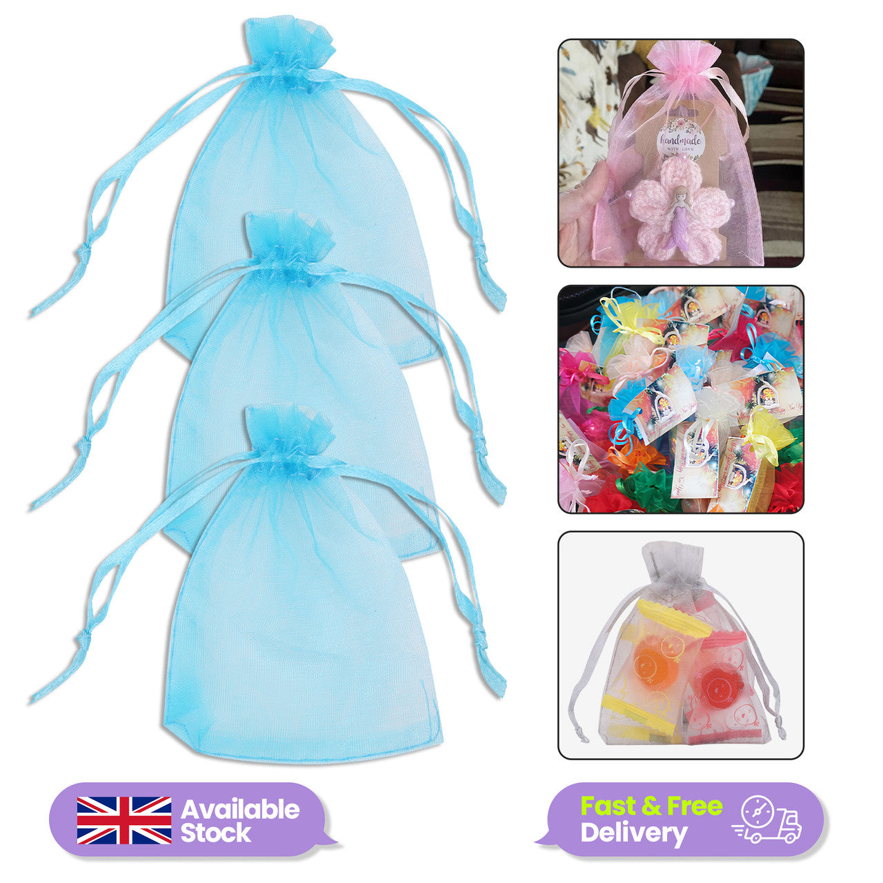 Organza Bags - 7cm x 9cm - 100pcs - Turquoise Blue