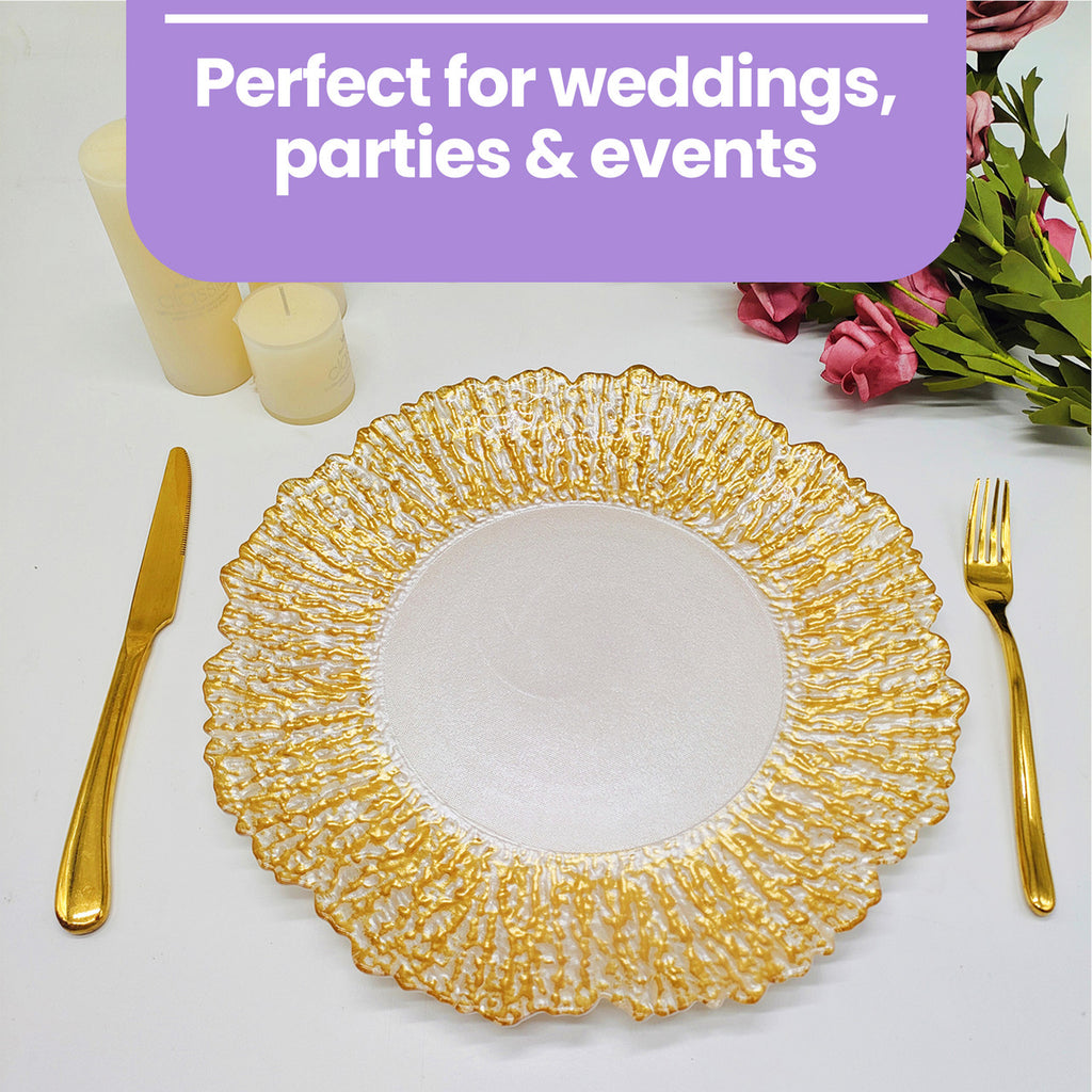 Round Charger Plate - Crackled Gold x 6