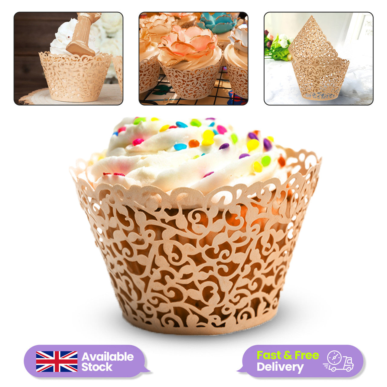25x Laser Cut Cupcake Wrappers - Ivory